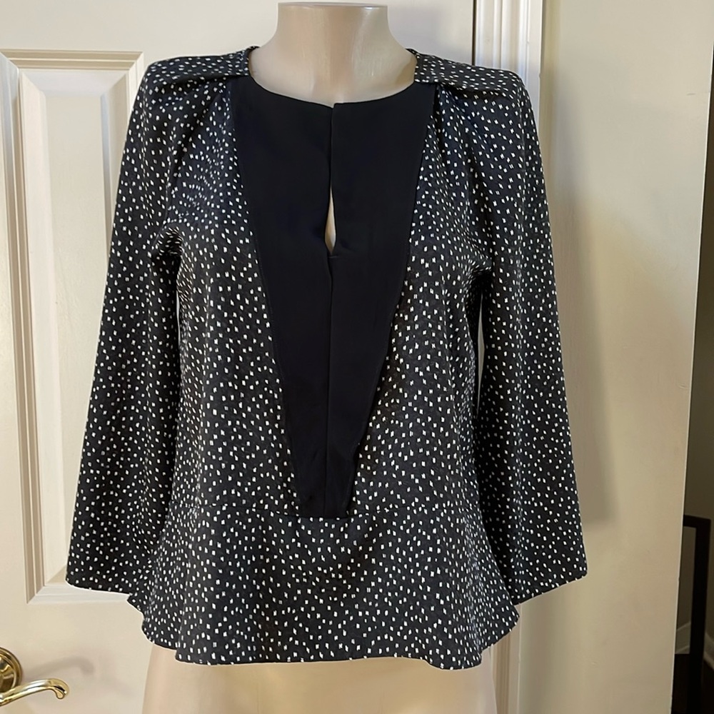 Sandro Paris Black and White print Keyhole Blouse, size 3